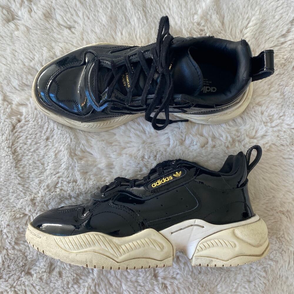 Adidas Originals SUPERCOURT RX Retro Style Sneakers Black Patent Leather Sz 6.5